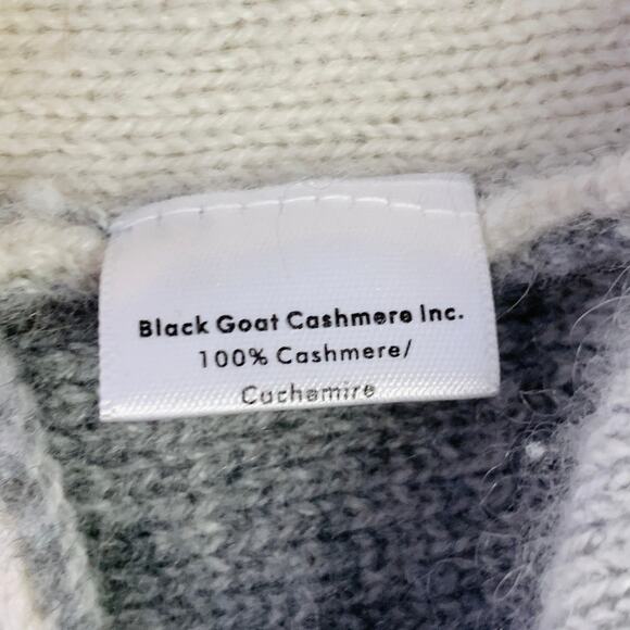 BLACK GOAT Size M Grey Cream Cashmere Stripe Open Front Cardigan - Picture 5 of 8